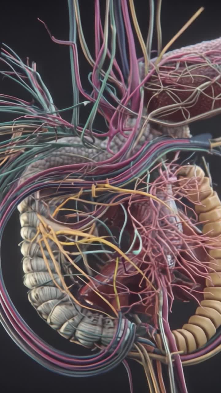 A Detailed Examination of Complex Anatomical Structures, Highlighting Intricate Networks of Blood Vessels and Nervous Systems in a Captivating Scientific Visualization