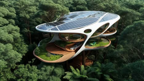 futuristic treehouse in a forest