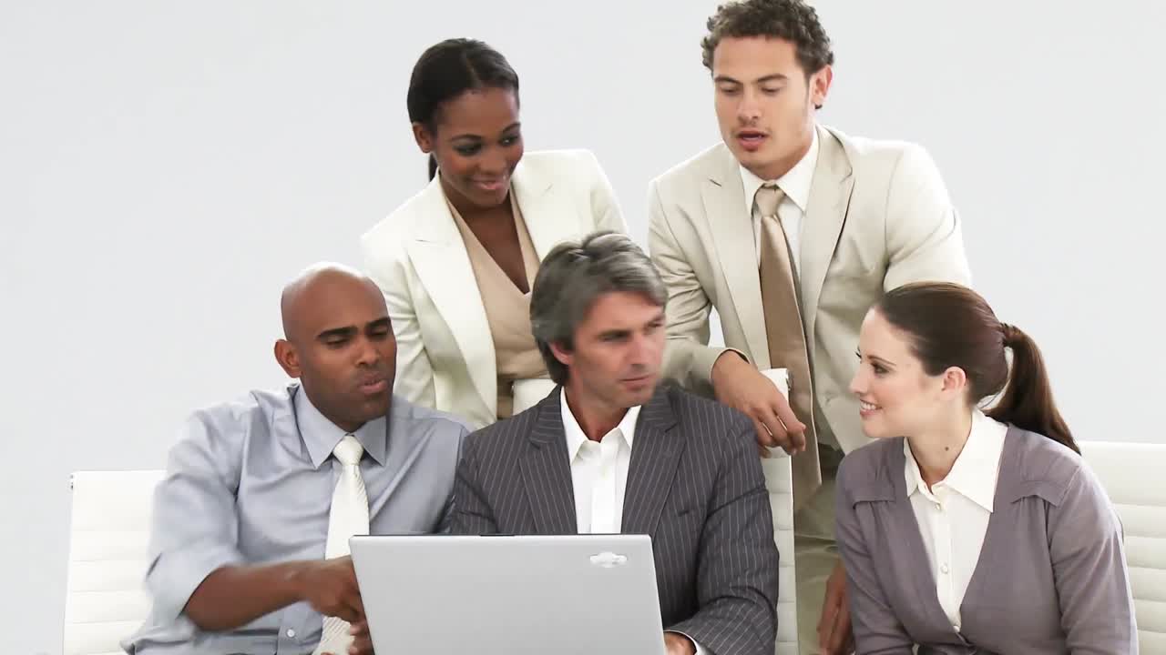 United business team working at a laptop
