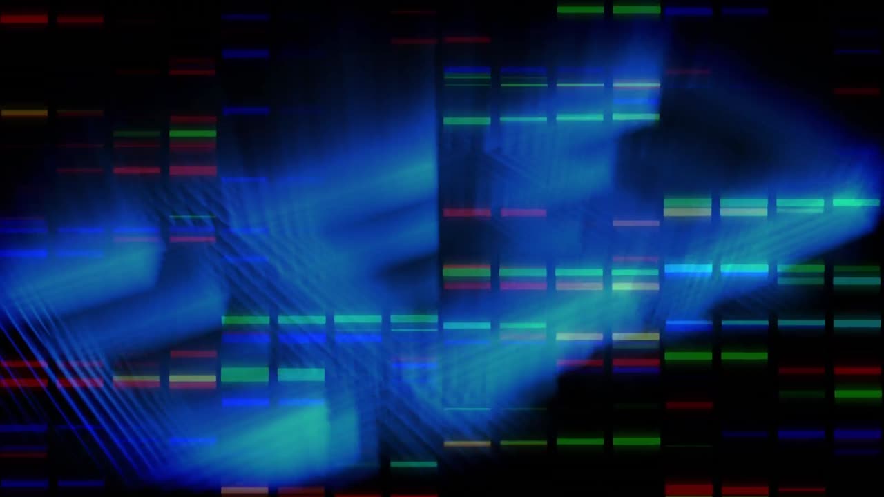 Animation of data processing over dark background