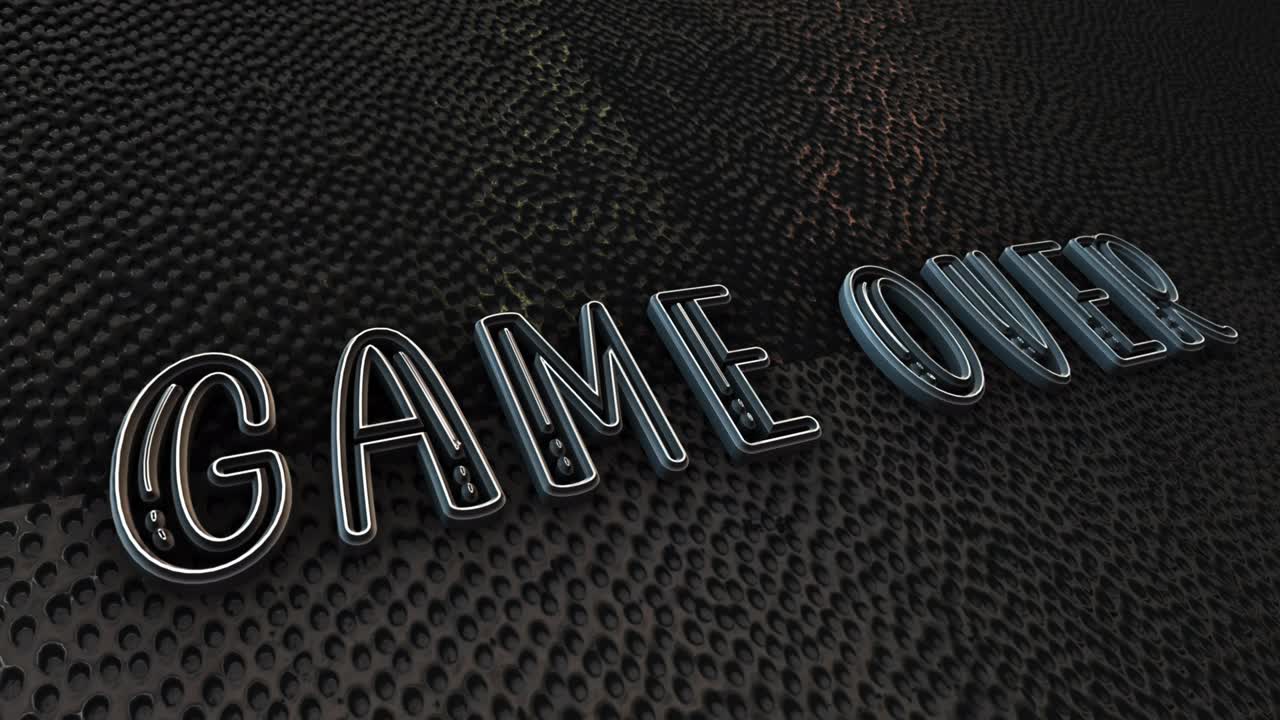 juego sobre texto con efecto glitch título de bucle en fondo grunge oscuro. 4k 3d bucle sin costuras juego sobre efecto glitch elemento de animación de texto en negro para título de introducción.