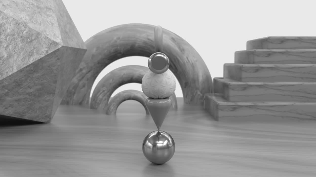 기하학적 형태에서 완벽한 균형을 이루는 3d 루프 애니메이션.