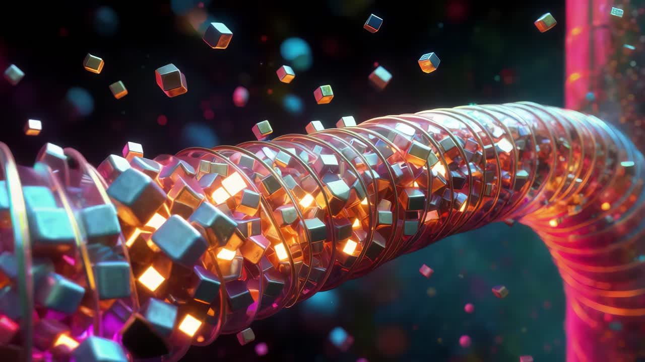 큐브와 함께 추상적인 반이는 나선형 터널