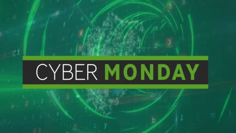 Animación-Del-Texto-Del-Cyber-Monday-Sobre-El-Mundo-Con-Conexiones.