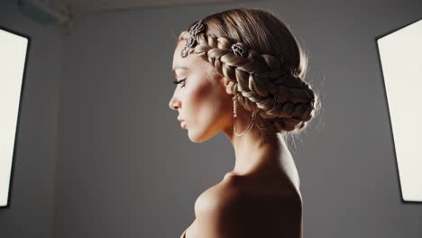 elegant woman with updo and jewelry