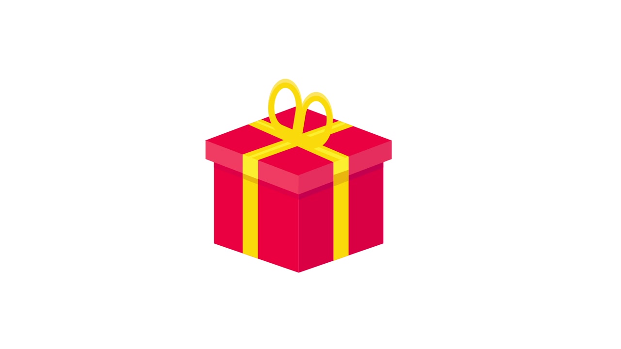Animated Isometric Red Gift Box with Yellow Ribbon and Bow