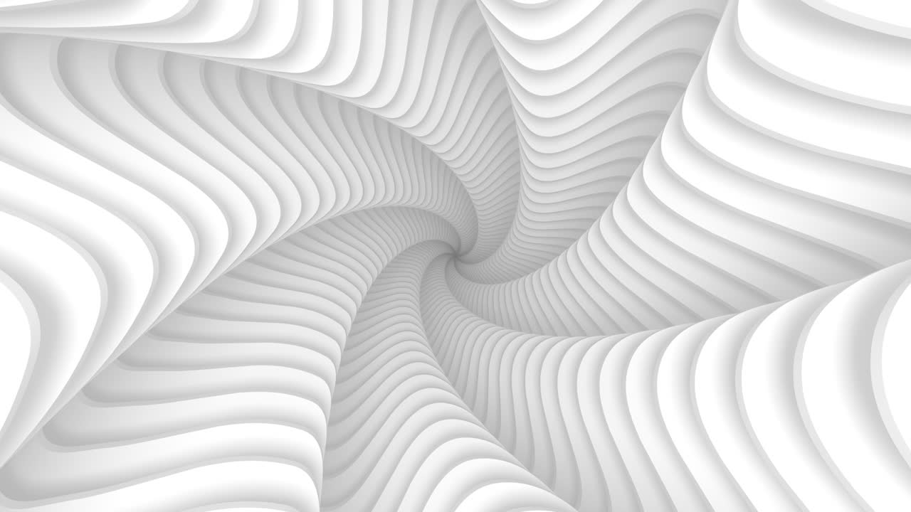 Abstract twisted tunnel constructed with rounded star shape. Infinite motion through spiral corridor. White smooth light structure. 4k UHD loop