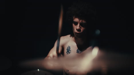 close-up of a drummer in action