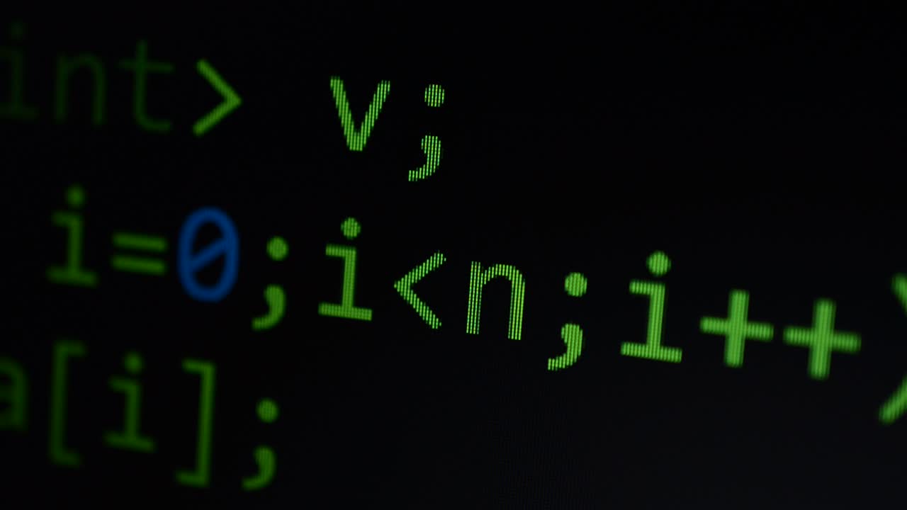 Source code on the monitor screen. Source code