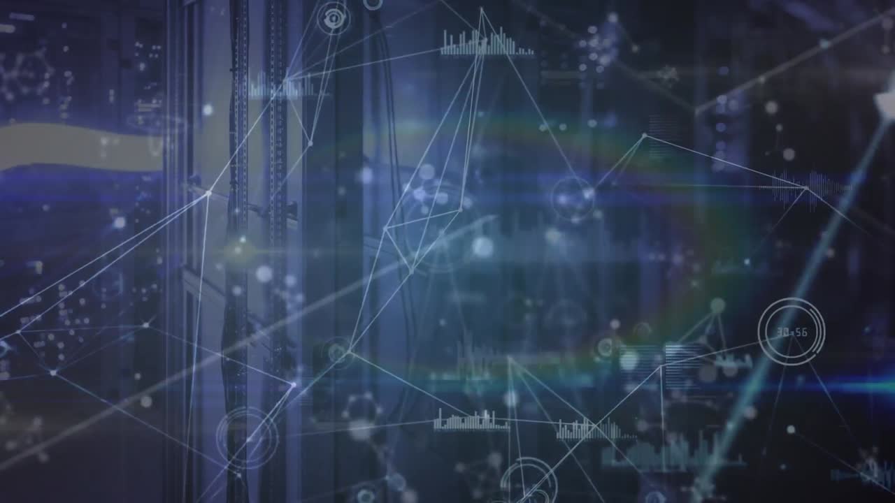 Animation of network of connections and data over servers