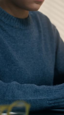 woman working from home, focused on work