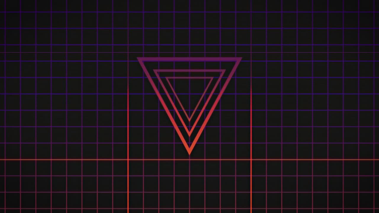 Animation of pink neon flickering triangles over glowing pink to purple grid