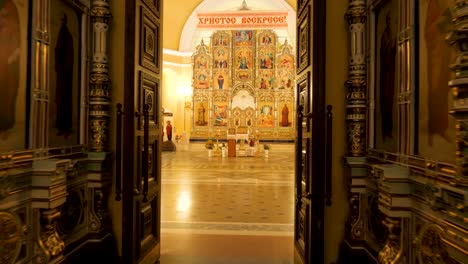 orthodox church interior with iconostasis