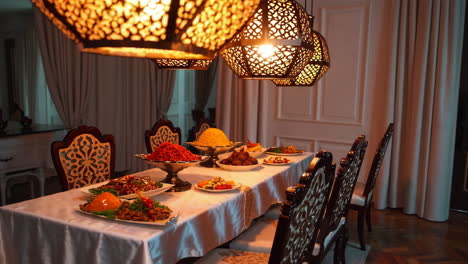 A Formal Dinner Table Setting in an Arabian-Style Dining Room