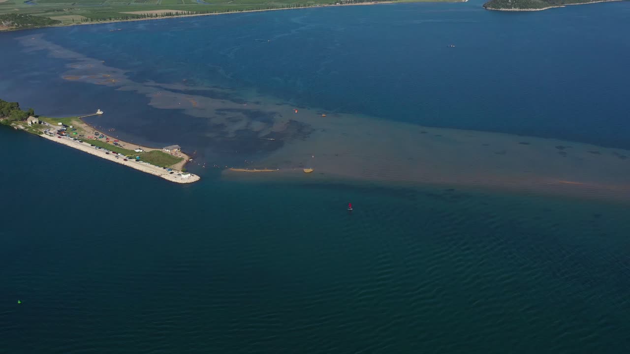 Kite Surfing on Neretva Valley, Adriatic Sea - Aerial Drone View