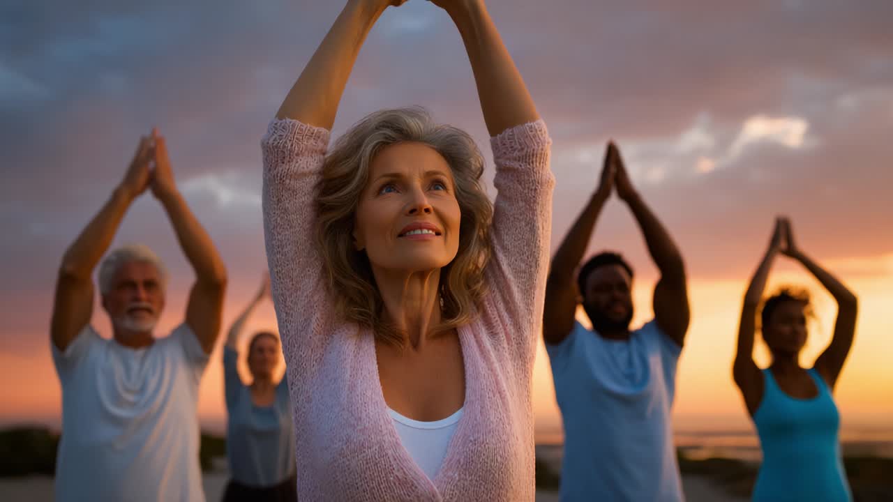 Group Yoga Session at Sunset