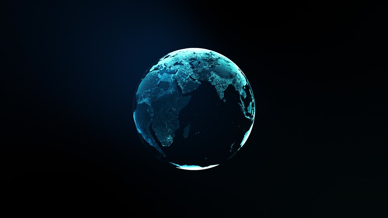 투명한 야간 지도를 가진 지구 지구는 축을 중심으로 천천히 회전합니다.