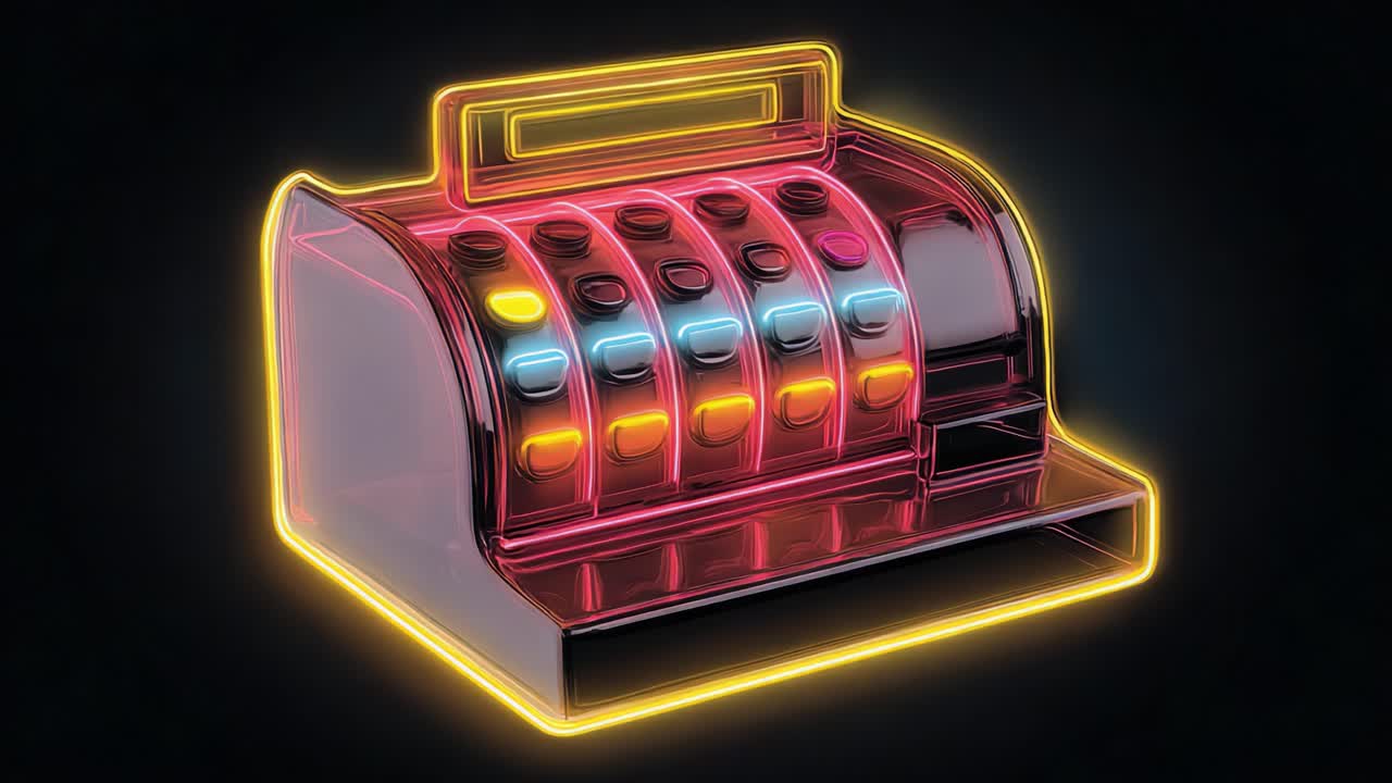 A Vibrant Illustration of a Glowing Cash Register Highlighting Modern Design with Neon Accents, Perfect for Capturing Attention in Retail and Business Environments