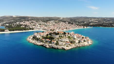 a drone shot of primosten, croatia