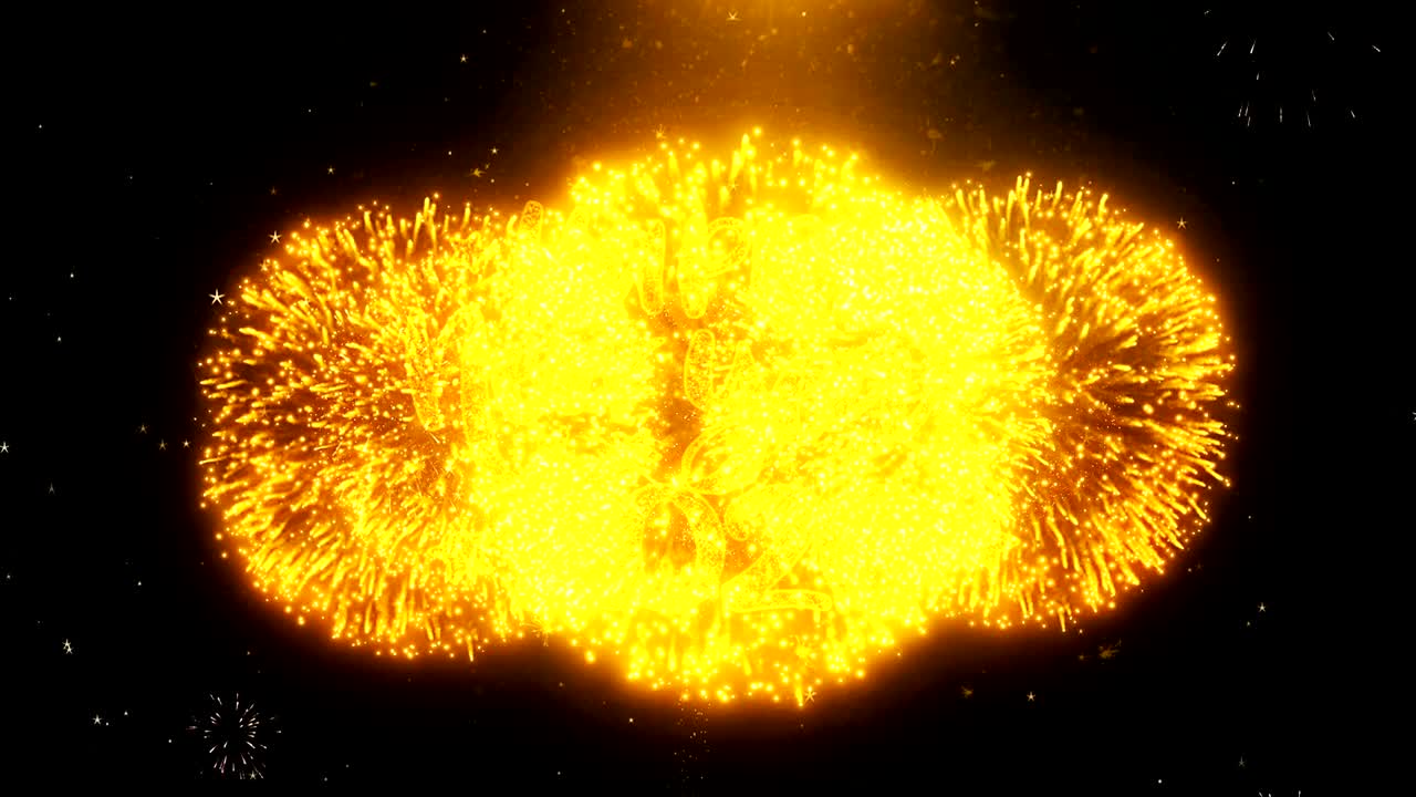 Happy New Year 2020 Text Wish On Firework Display Explosion Particles.