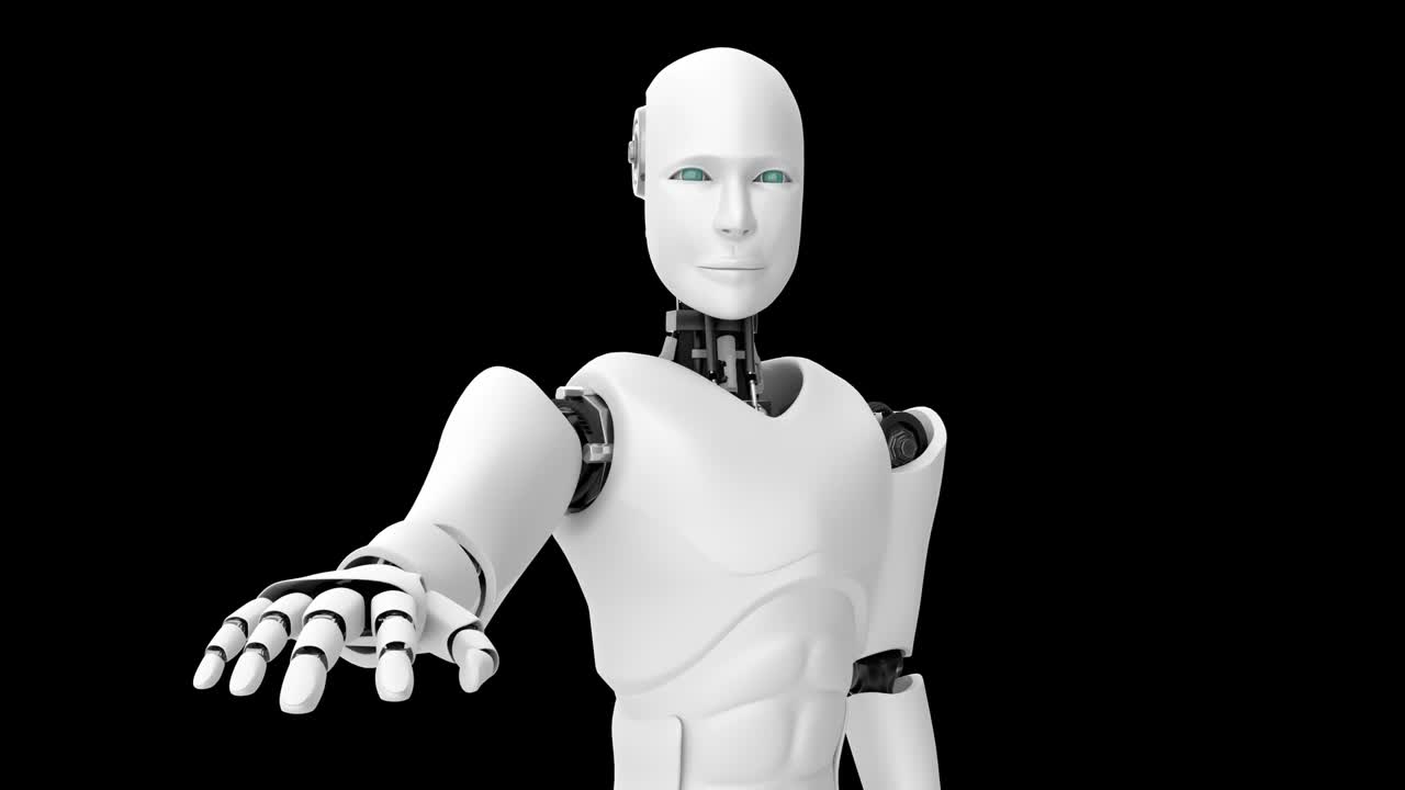 robot futuristico, intelligenza artificiale lavoro cgi su sfondo nero e verde