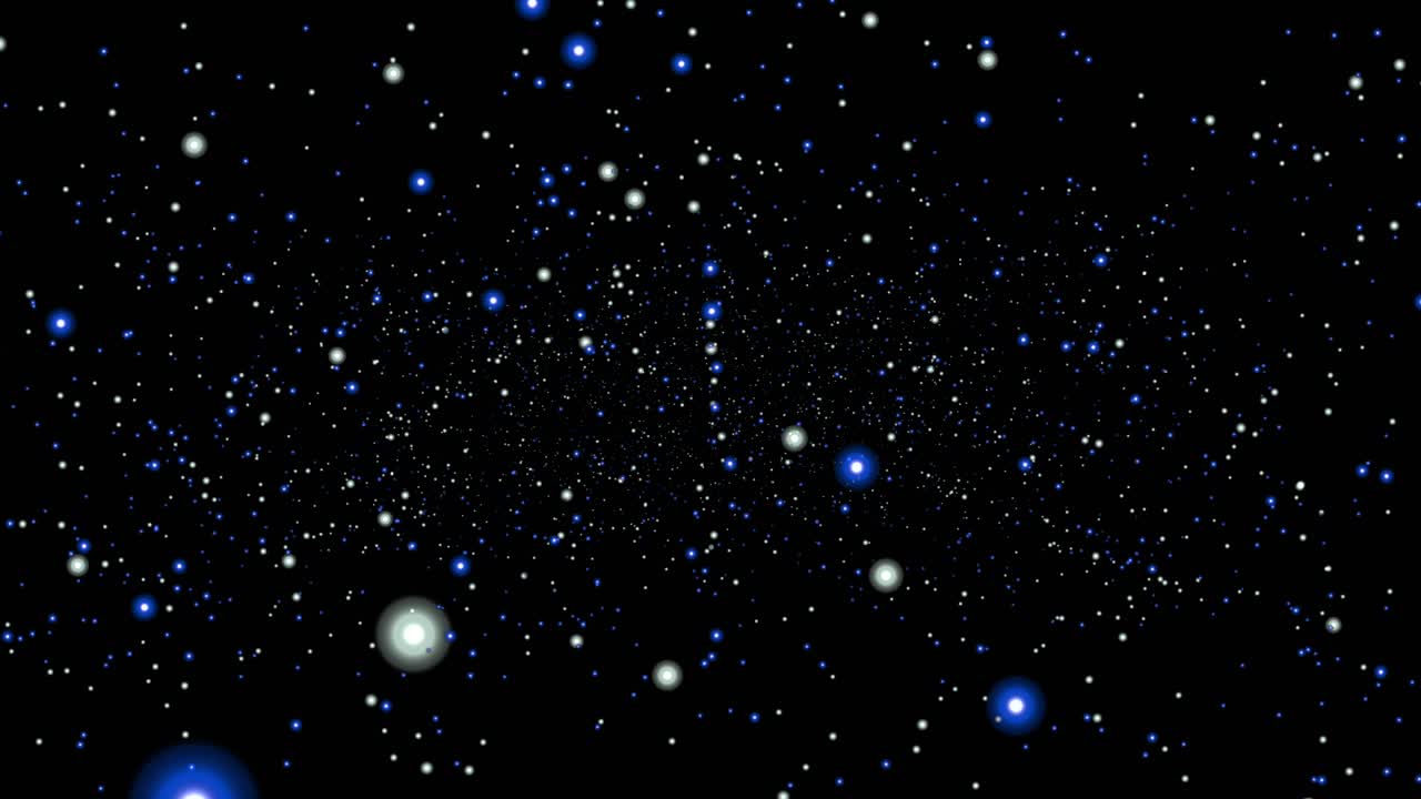 Vast star field with blue and white stars on a dark space background. Loopable 4K