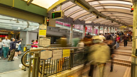 busy escalators and pedestrian traffic in hong kong