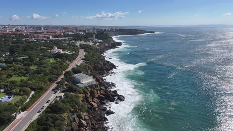 cascais skyline at cascais in lisbon district portugal. beach landscape. nature seascape. travel destination. cascais skyline at cascais in lisbon district portugal. turquoise water.