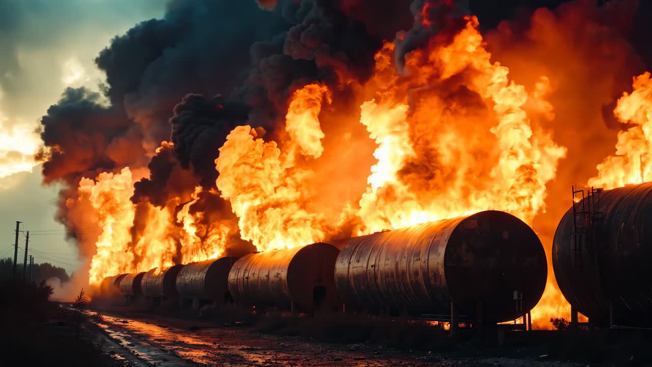 큰 불이 들판 한가운데에서 불타고 있다