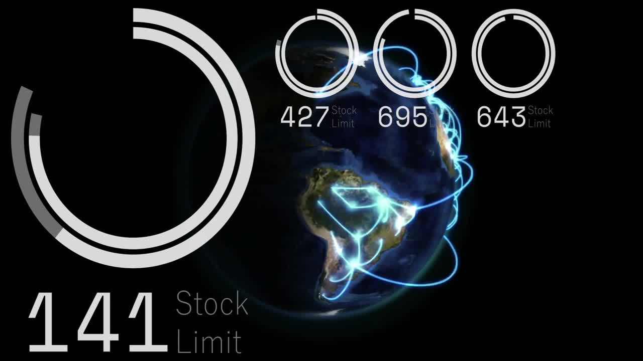 검은 바탕에 전 세계에 걸쳐 디지털 데이터 처리의 애니메이션