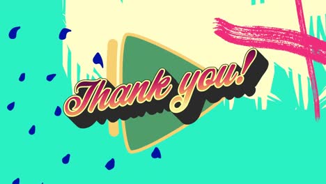 animation of thank you text over shapes on green background