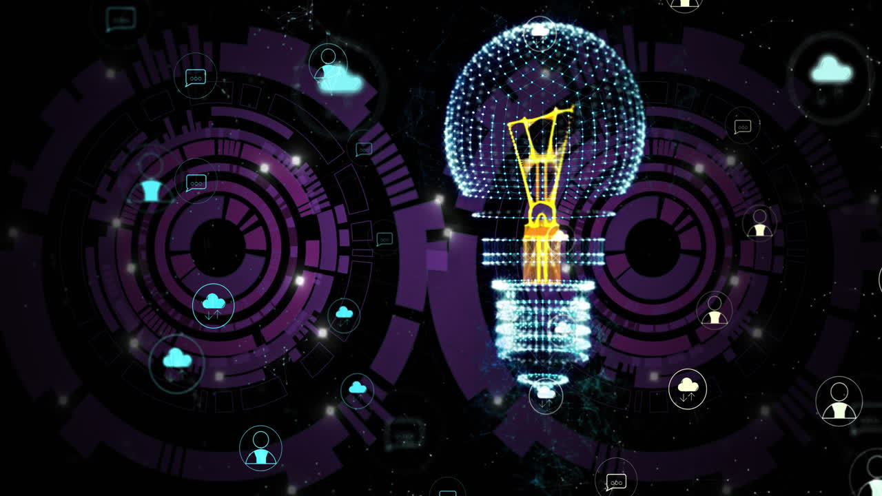 전구의 애니메이션, 클라우드 아이콘과 연결 및 데이터 처리