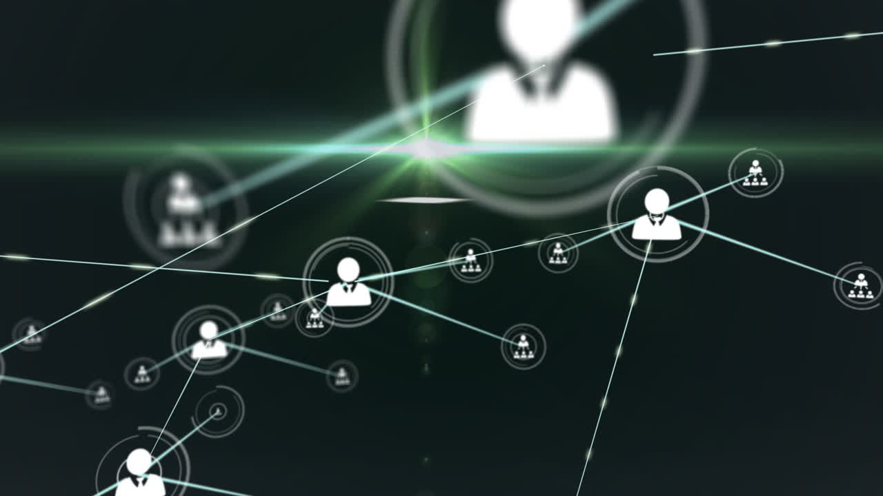 Animation of network of connections with people icons over black background
