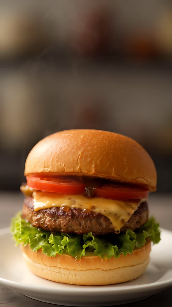 Hamburger Succoso Primo Piano Sfondo Bokeh 4K