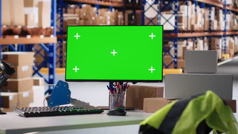 empty warehouse space shows isolated chroma key display on pc