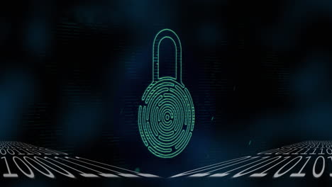 animation of padlock and data processing over dark background