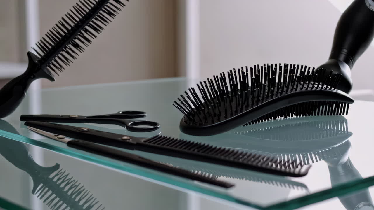 Professional Hair Styling Tools on a Glass Table