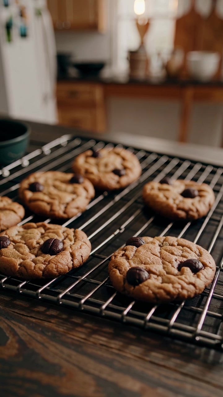 Close-up of Homemade Chocolate Chip Cookies on a Cooling Rack