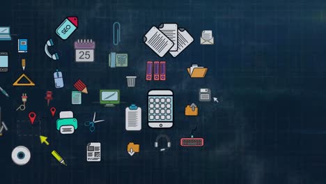 animation of data processing over business icons
