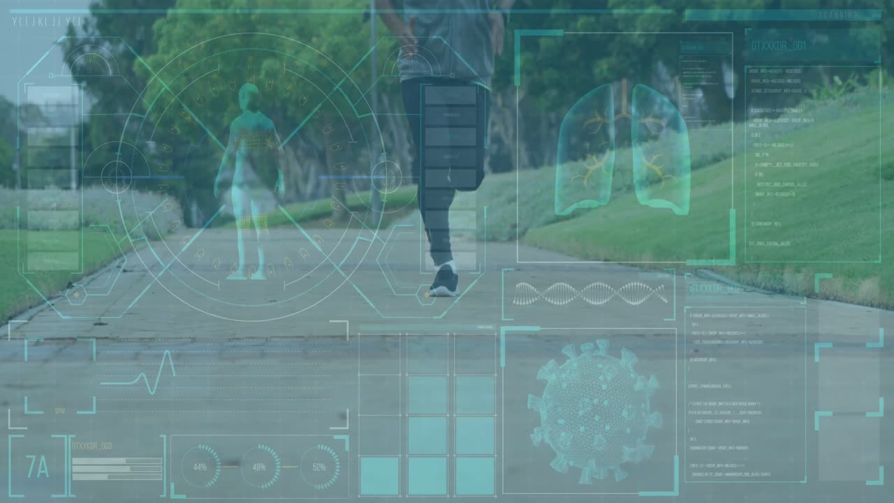 장애인 아프리카계 미국인 남성 달리기 선수에 대한 데이터 처리 애니메이션