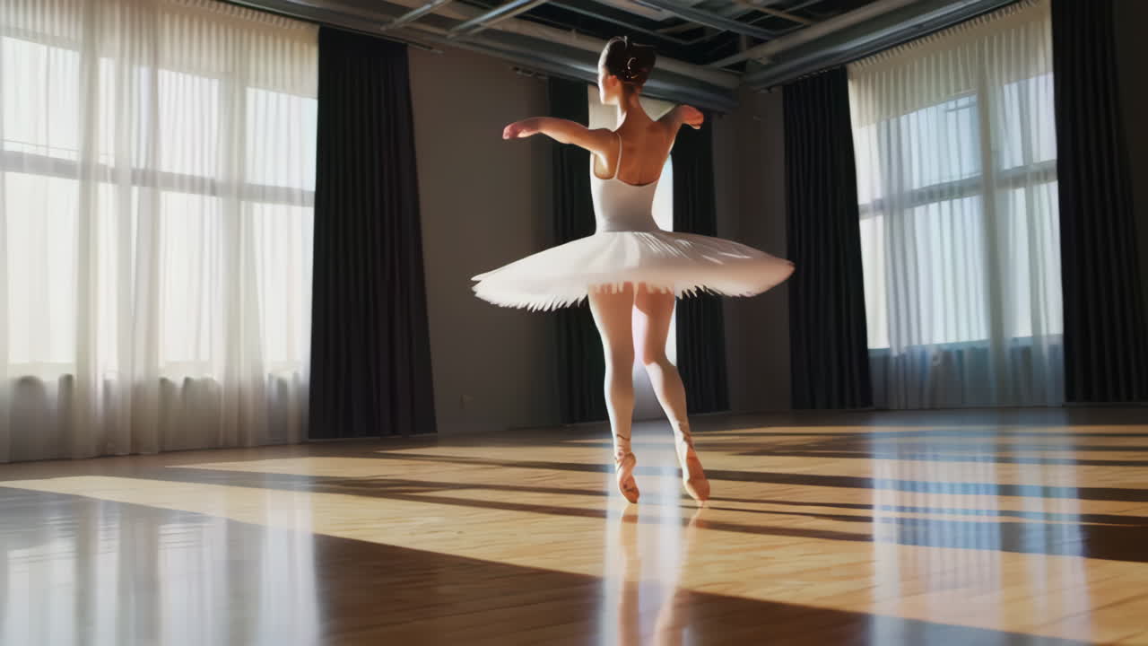 Graceful Ballerina Dancing in a Sunny Studio
