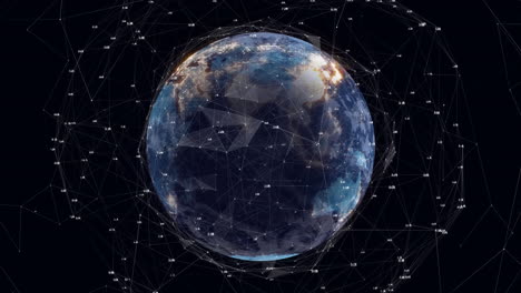 animation of network of connections over spinning globe against black background