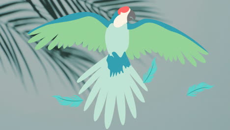 animation of silhouettes of palm trees and parrot over gray background