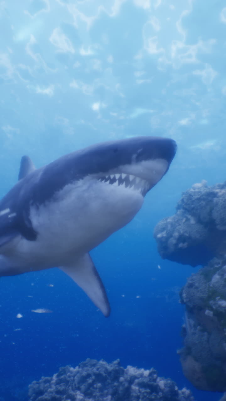 Shark swimming gracefully through vibrant coral reef under clear ocean water