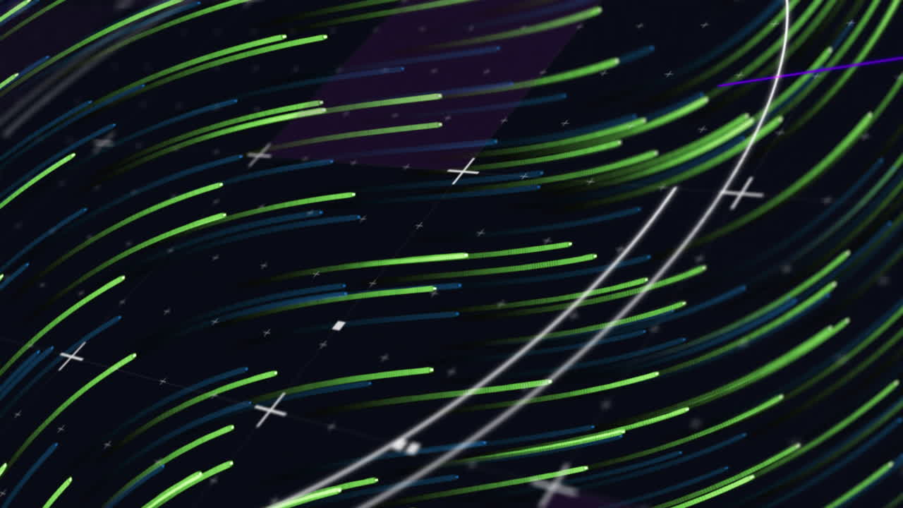 Animation of scope and data processing over green light trails on black background