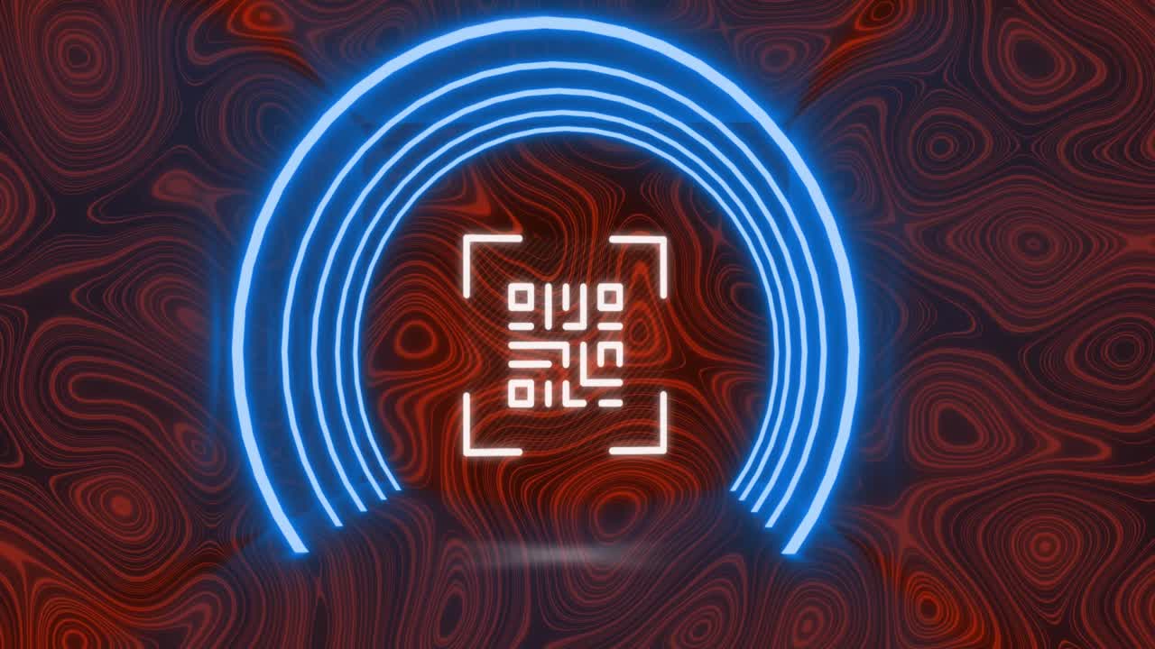escáner de código qr con elementos de neón contra la topografía