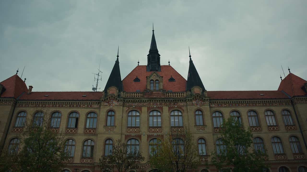 Gothic historic building with pointed towers and red rooftops Bratislava