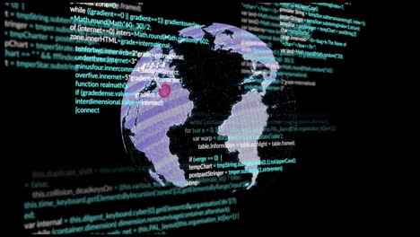 globe with red target animation over programming code and data