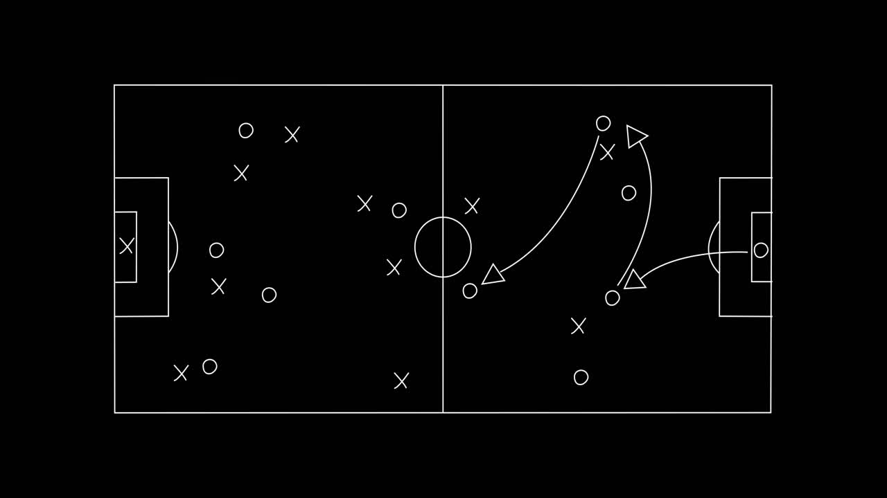 블랙보드 에 있는 축구 경기 계획 의 애니메이션