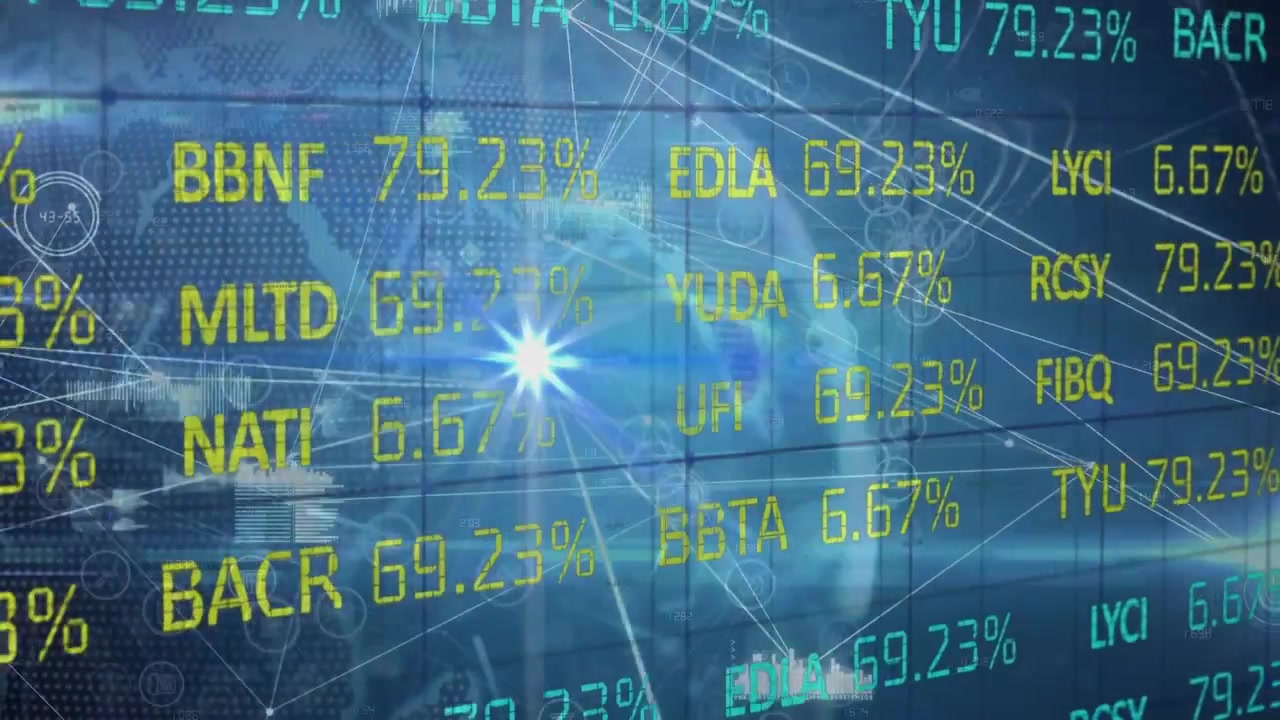 Animation of financial data processing over globe
